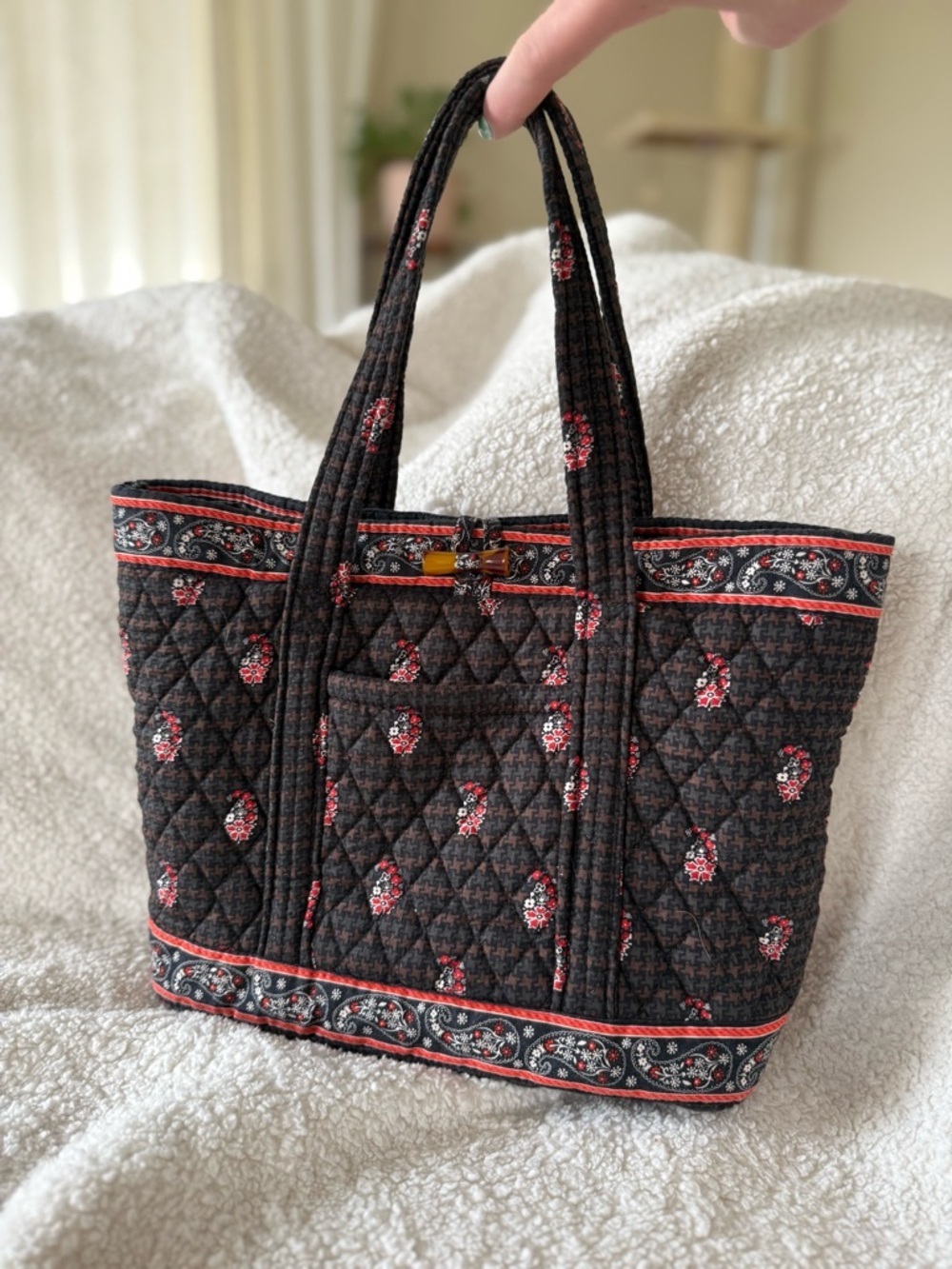 Y2K Vintage Vera Bradley Toggle Tote Bag Brown Houndstooth pre 2006 - Picture 2 of 7